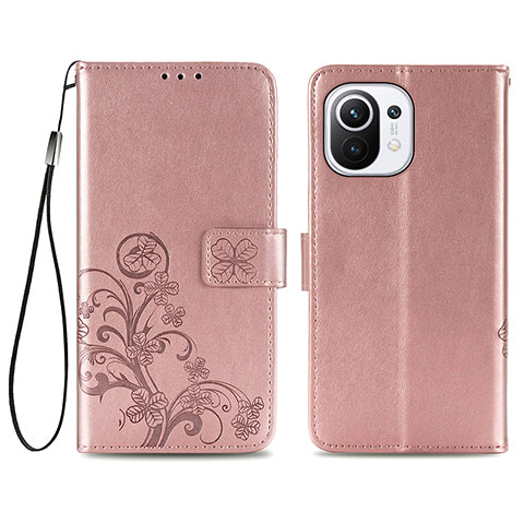 Handytasche Stand Schutzhülle Flip Leder Hülle Blumen für Xiaomi Mi 11 Lite 4G Rosa