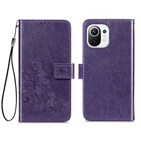 Handytasche Stand Schutzhülle Flip Leder Hülle Blumen für Xiaomi Mi 11 Lite 4G Violett