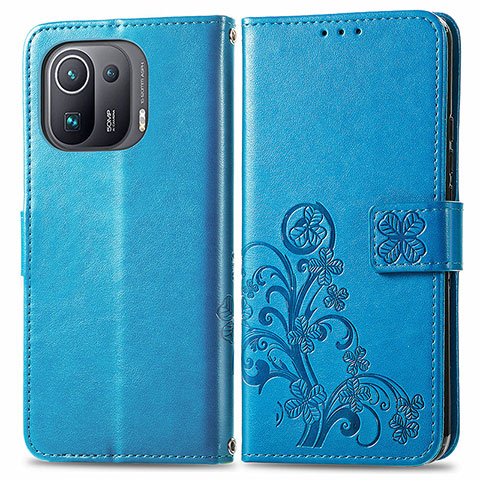 Handytasche Stand Schutzhülle Flip Leder Hülle Blumen für Xiaomi Mi 11 Pro 5G Blau