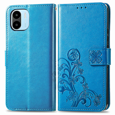 Handytasche Stand Schutzhülle Flip Leder Hülle Blumen für Xiaomi Poco C50 Blau