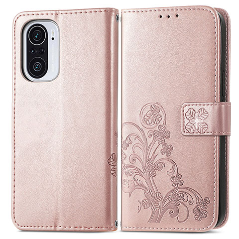 Handytasche Stand Schutzhülle Flip Leder Hülle Blumen für Xiaomi Poco F3 5G Rosa