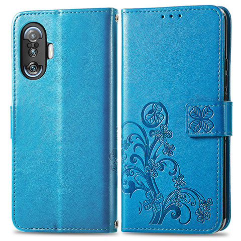 Handytasche Stand Schutzhülle Flip Leder Hülle Blumen für Xiaomi Poco F3 GT 5G Blau