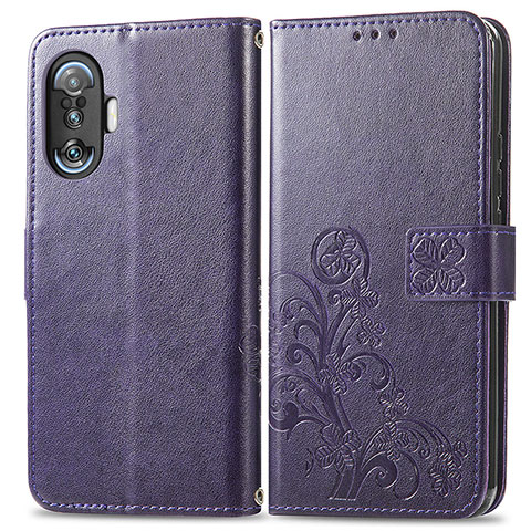 Handytasche Stand Schutzhülle Flip Leder Hülle Blumen für Xiaomi Poco F3 GT 5G Violett