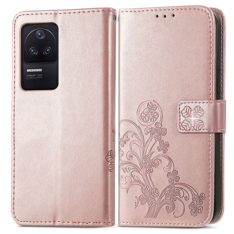 Handytasche Stand Schutzhülle Flip Leder Hülle Blumen für Xiaomi Poco F4 5G Rosa