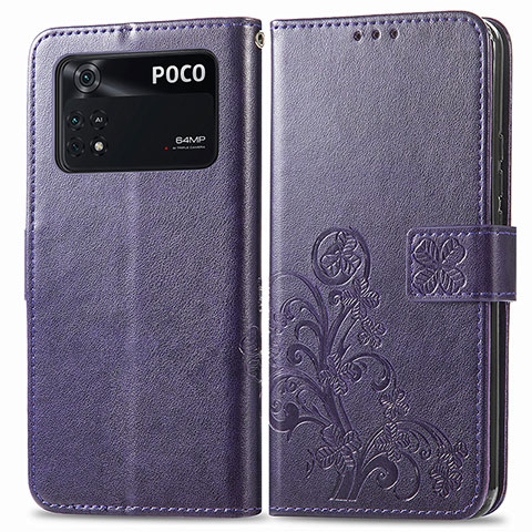 Handytasche Stand Schutzhülle Flip Leder Hülle Blumen für Xiaomi Poco M4 Pro 4G Violett