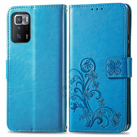 Handytasche Stand Schutzhülle Flip Leder Hülle Blumen für Xiaomi Poco X3 GT 5G Blau