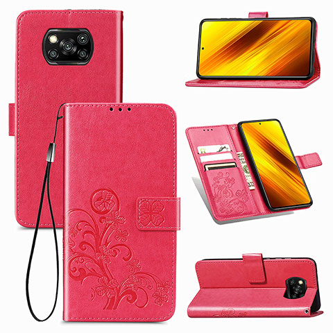 Handytasche Stand Schutzhülle Flip Leder Hülle Blumen für Xiaomi Poco X3 NFC Rot