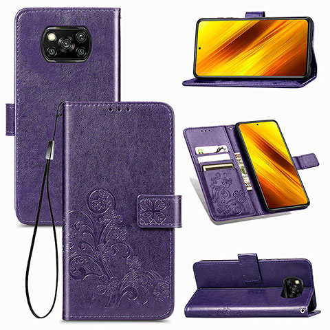 Handytasche Stand Schutzhülle Flip Leder Hülle Blumen für Xiaomi Poco X3 NFC Violett