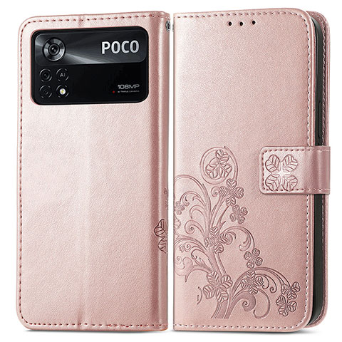 Handytasche Stand Schutzhülle Flip Leder Hülle Blumen für Xiaomi Poco X4 Pro 5G Rosa