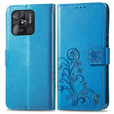 Handytasche Stand Schutzhülle Flip Leder Hülle Blumen für Xiaomi Redmi 10 India Blau