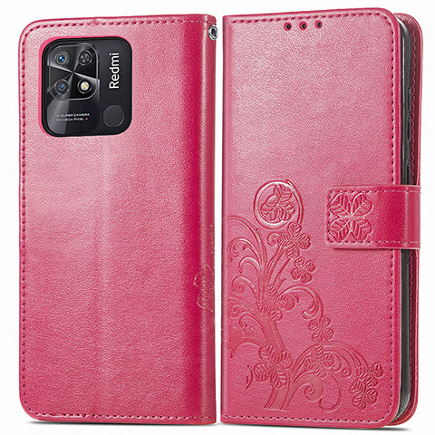 Handytasche Stand Schutzhülle Flip Leder Hülle Blumen für Xiaomi Redmi 10 Power Rot