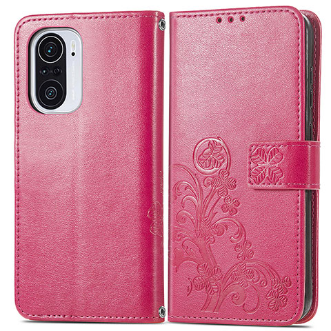 Handytasche Stand Schutzhülle Flip Leder Hülle Blumen für Xiaomi Redmi K40 5G Rot