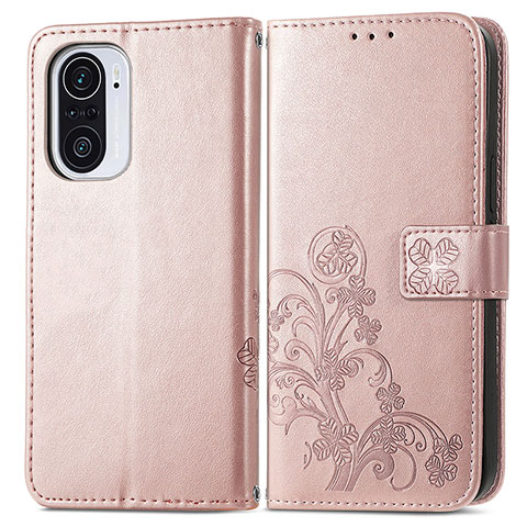 Handytasche Stand Schutzhülle Flip Leder Hülle Blumen für Xiaomi Redmi K40 Pro 5G Rosa