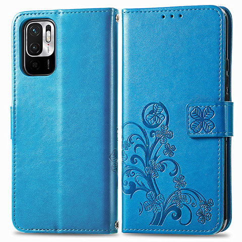 Handytasche Stand Schutzhülle Flip Leder Hülle Blumen für Xiaomi Redmi Note 10 5G Blau