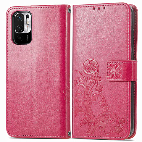 Handytasche Stand Schutzhülle Flip Leder Hülle Blumen für Xiaomi Redmi Note 10T 5G Rot