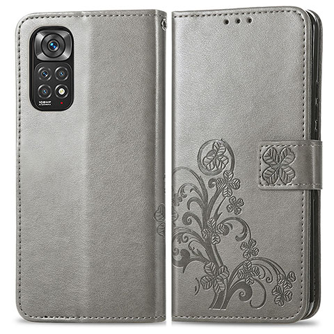 Handytasche Stand Schutzhülle Flip Leder Hülle Blumen für Xiaomi Redmi Note 11 4G (2022) Grau