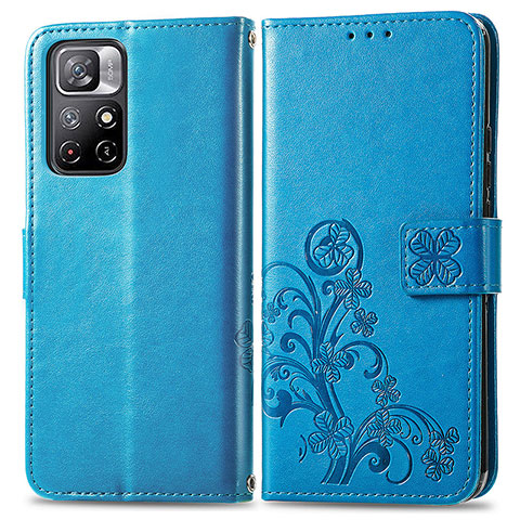 Handytasche Stand Schutzhülle Flip Leder Hülle Blumen für Xiaomi Redmi Note 11 5G Blau