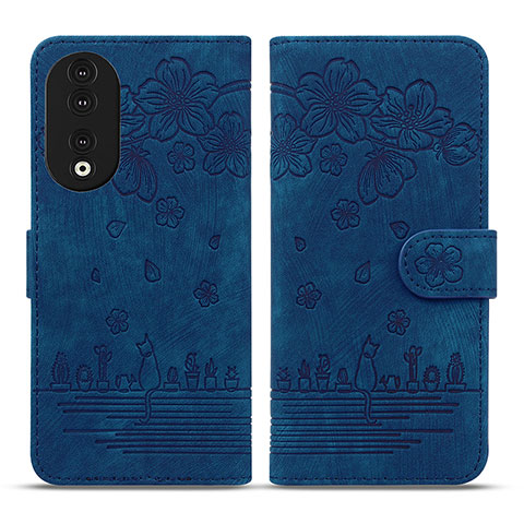 Handytasche Stand Schutzhülle Flip Leder Hülle Blumen HF1 für Huawei Honor 90 5G Blau