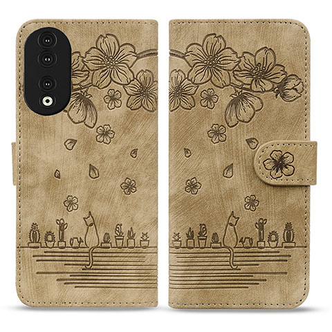 Handytasche Stand Schutzhülle Flip Leder Hülle Blumen HF1 für Huawei Honor 90 5G Braun