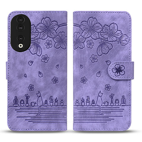 Handytasche Stand Schutzhülle Flip Leder Hülle Blumen HF1 für Huawei Honor 90 5G Violett