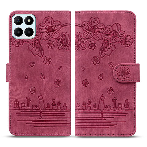 Handytasche Stand Schutzhülle Flip Leder Hülle Blumen HF1 für Huawei Honor X6a Rot