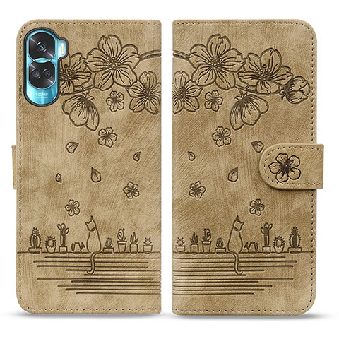 Handytasche Stand Schutzhülle Flip Leder Hülle Blumen HF2 für Huawei Honor 90 Lite 5G Braun