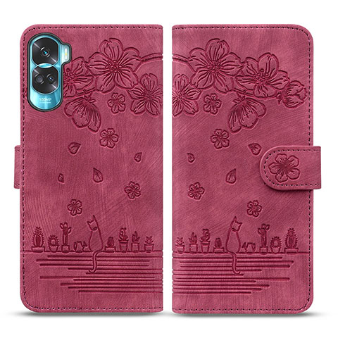 Handytasche Stand Schutzhülle Flip Leder Hülle Blumen HF2 für Huawei Honor 90 Lite 5G Rot