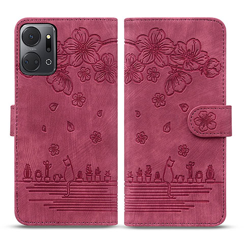 Handytasche Stand Schutzhülle Flip Leder Hülle Blumen HF2 für Huawei Honor X7a Rot