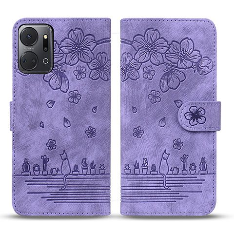 Handytasche Stand Schutzhülle Flip Leder Hülle Blumen HF2 für Huawei Honor X7a Violett