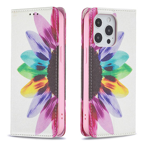 Handytasche Stand Schutzhülle Flip Leder Hülle Blumen L01 für Apple iPhone 14 Pro Rosa