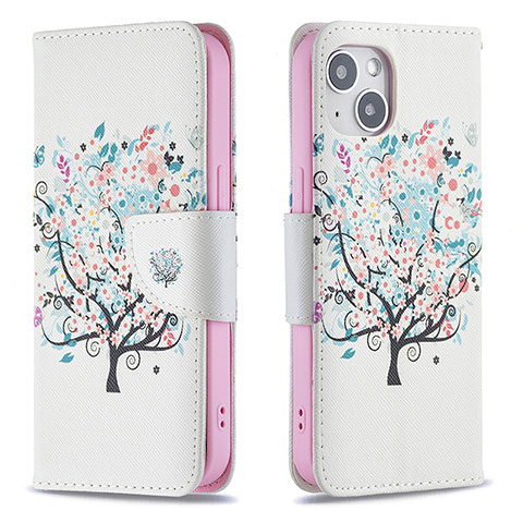 Handytasche Stand Schutzhülle Flip Leder Hülle Blumen L01 für Apple iPhone 15 Plusfarbig