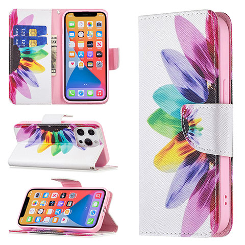 Handytasche Stand Schutzhülle Flip Leder Hülle Blumen L03 für Apple iPhone 13 Pro Max Rosa