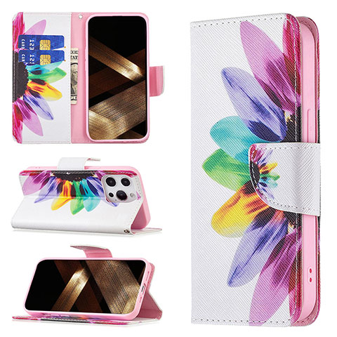 Handytasche Stand Schutzhülle Flip Leder Hülle Blumen L03 für Apple iPhone 15 Pro Max Rosa