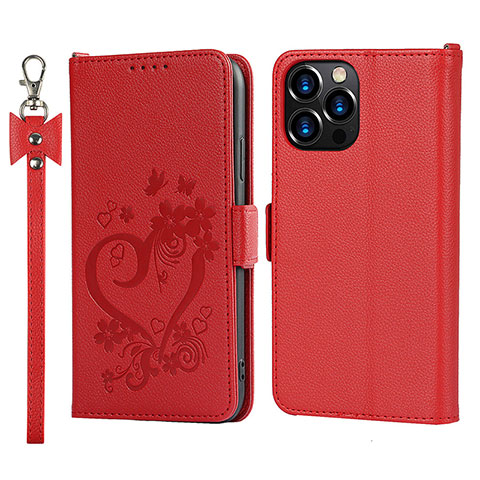 Handytasche Stand Schutzhülle Flip Leder Hülle Blumen L16 für Apple iPhone 14 Pro Rot