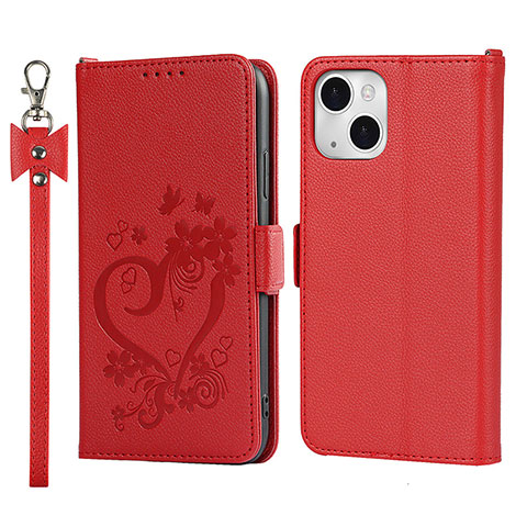 Handytasche Stand Schutzhülle Flip Leder Hülle Blumen L16 für Apple iPhone 15 Rot