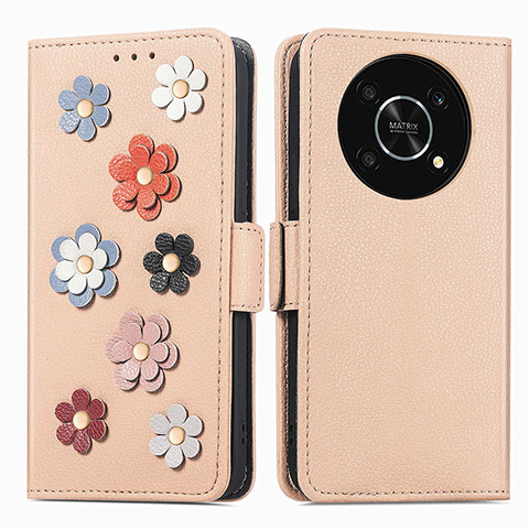 Handytasche Stand Schutzhülle Flip Leder Hülle Blumen S02D für Huawei Enjoy 50 Pro Kahki