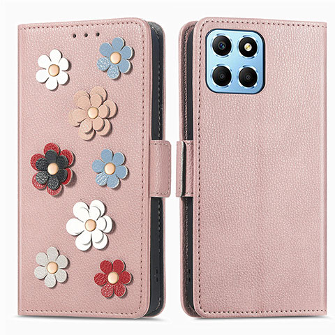 Handytasche Stand Schutzhülle Flip Leder Hülle Blumen S02D für Huawei Honor 70 Lite 5G Rosegold