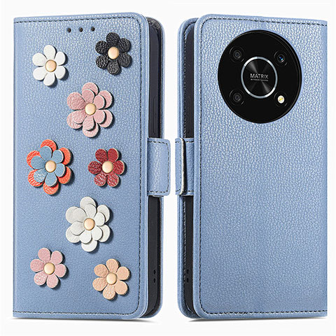 Handytasche Stand Schutzhülle Flip Leder Hülle Blumen S02D für Huawei Honor Magic4 Lite 5G Blau