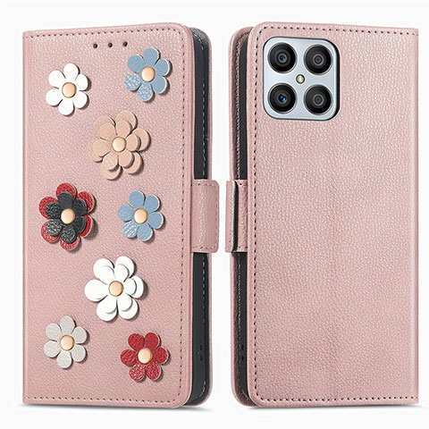 Handytasche Stand Schutzhülle Flip Leder Hülle Blumen S02D für Huawei Honor X8 4G Rosegold