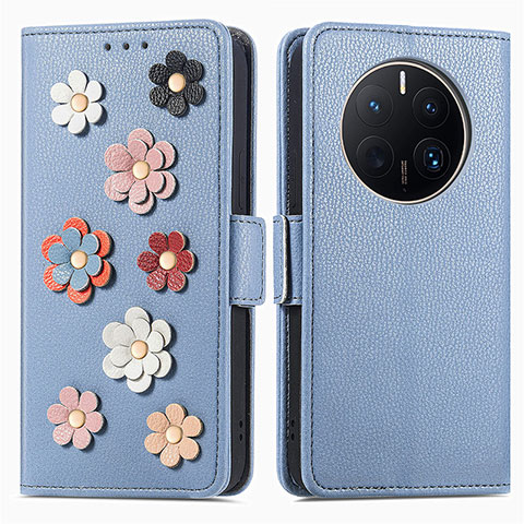 Handytasche Stand Schutzhülle Flip Leder Hülle Blumen S02D für Huawei Mate 50 Pro Blau