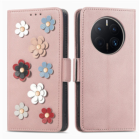 Handytasche Stand Schutzhülle Flip Leder Hülle Blumen S02D für Huawei Mate 50 Pro Rosegold