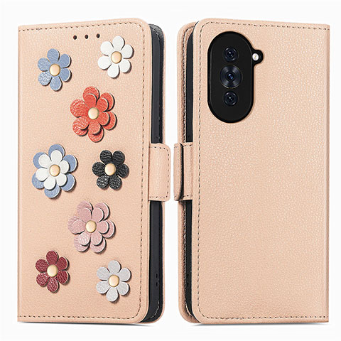 Handytasche Stand Schutzhülle Flip Leder Hülle Blumen S02D für Huawei Nova 10 Kahki