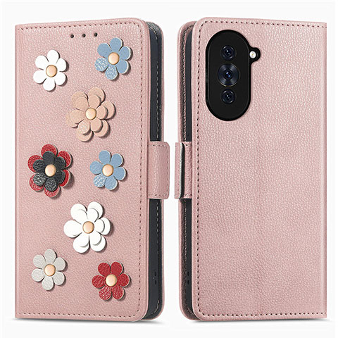 Handytasche Stand Schutzhülle Flip Leder Hülle Blumen S02D für Huawei Nova 10 Pro Rosegold