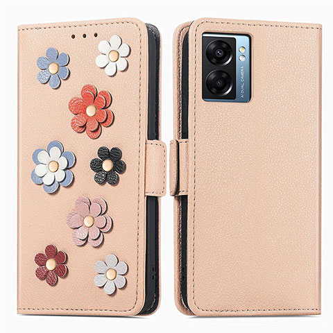 Handytasche Stand Schutzhülle Flip Leder Hülle Blumen S02D für OnePlus Nord N300 5G Kahki