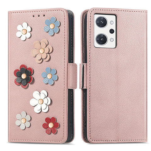 Handytasche Stand Schutzhülle Flip Leder Hülle Blumen S02D für Oppo Reno7 A Rosegold