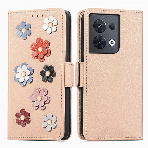 Handytasche Stand Schutzhülle Flip Leder Hülle Blumen S02D für Oppo Reno9 Pro 5G Kahki