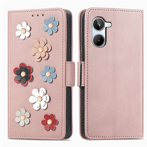 Handytasche Stand Schutzhülle Flip Leder Hülle Blumen S02D für Realme 10 4G Rosegold