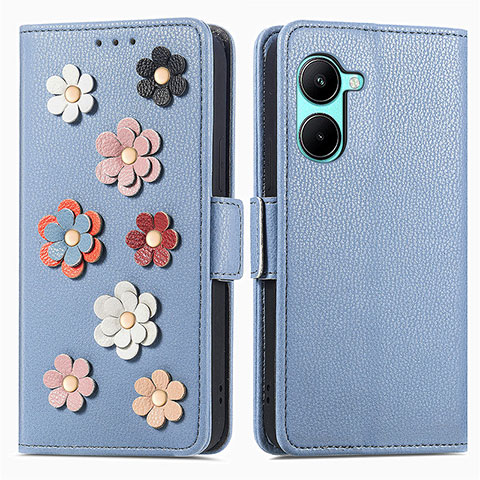 Handytasche Stand Schutzhülle Flip Leder Hülle Blumen S02D für Realme C33 (2023) Blau