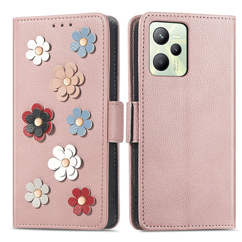 Handytasche Stand Schutzhülle Flip Leder Hülle Blumen S02D für Realme C35 Rosegold