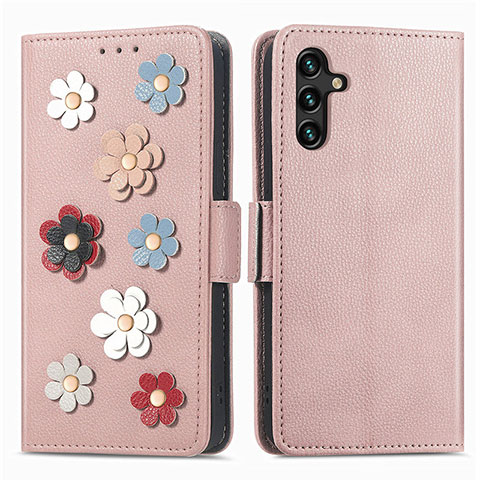 Handytasche Stand Schutzhülle Flip Leder Hülle Blumen S02D für Samsung Galaxy A13 5G Rosegold